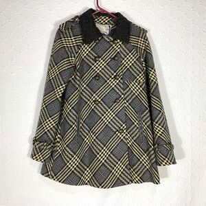 Free People Plaid Pea Coat gray yellow plaid size 10
